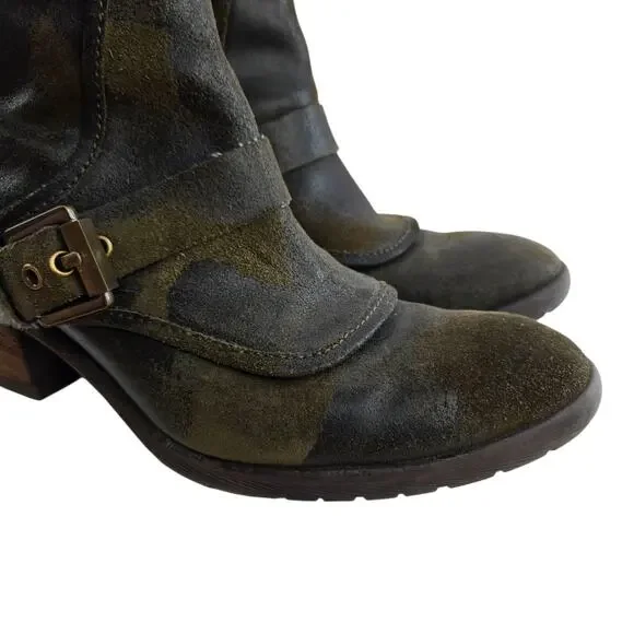 Donald J Pliner Delta Ankle Boots Womens 7 Distressed Olive Green Camo Moto Boho